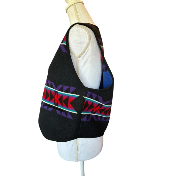 Vintage Knockabouts Pendleton Aztec Wool Vest Women's Sz Large Black Multicolor - Picture 8 of 11
